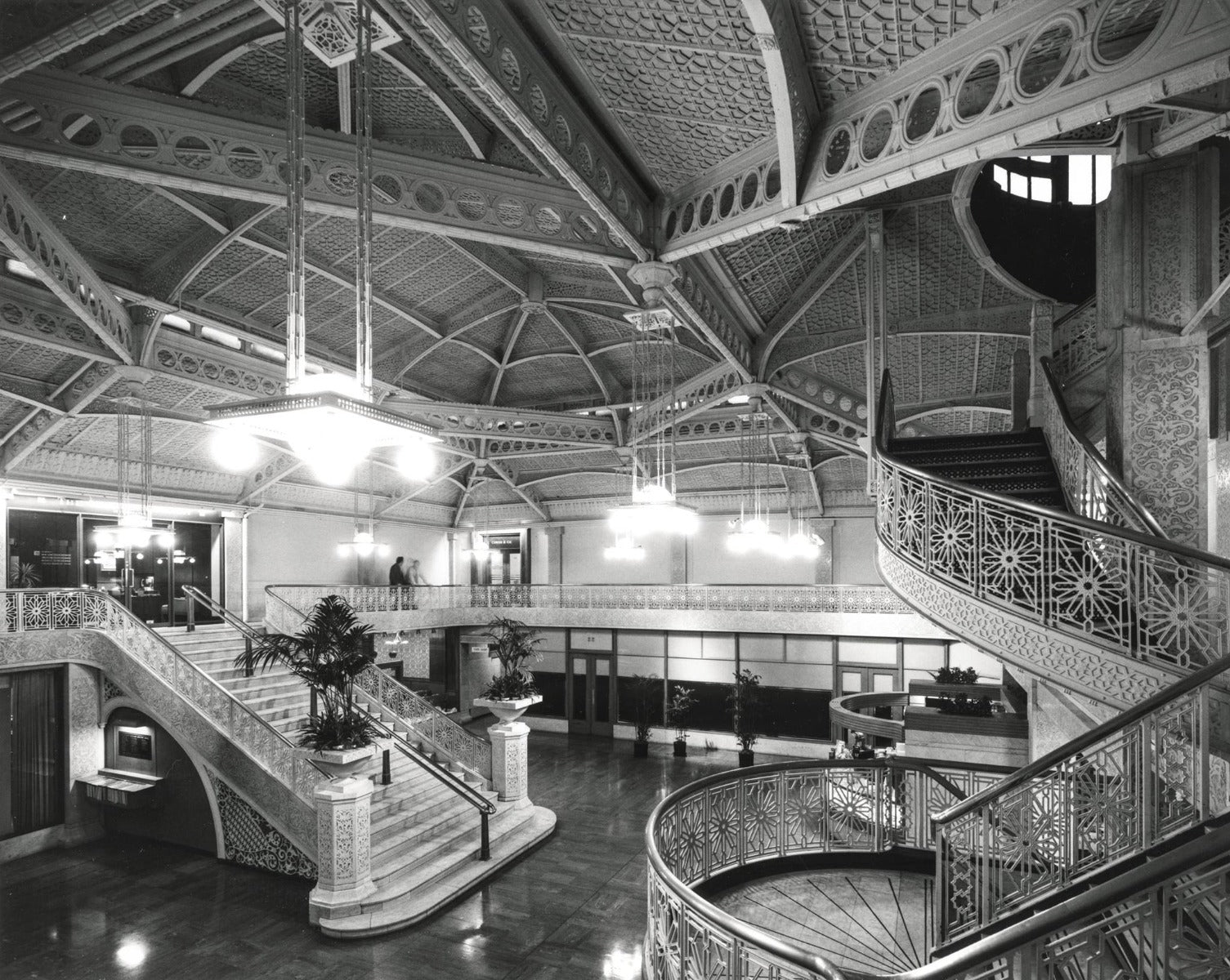 original museum-quality historically important rookery building lobby skylight secitional plan on linen and ink