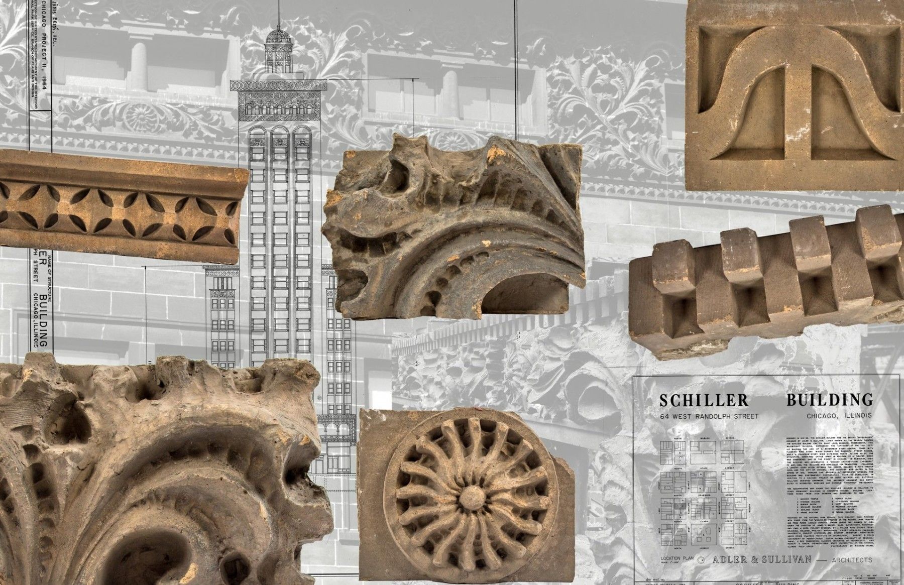 original 19th century louis h. sullivan-designed terra cotta schiller or garrick theater building ornament