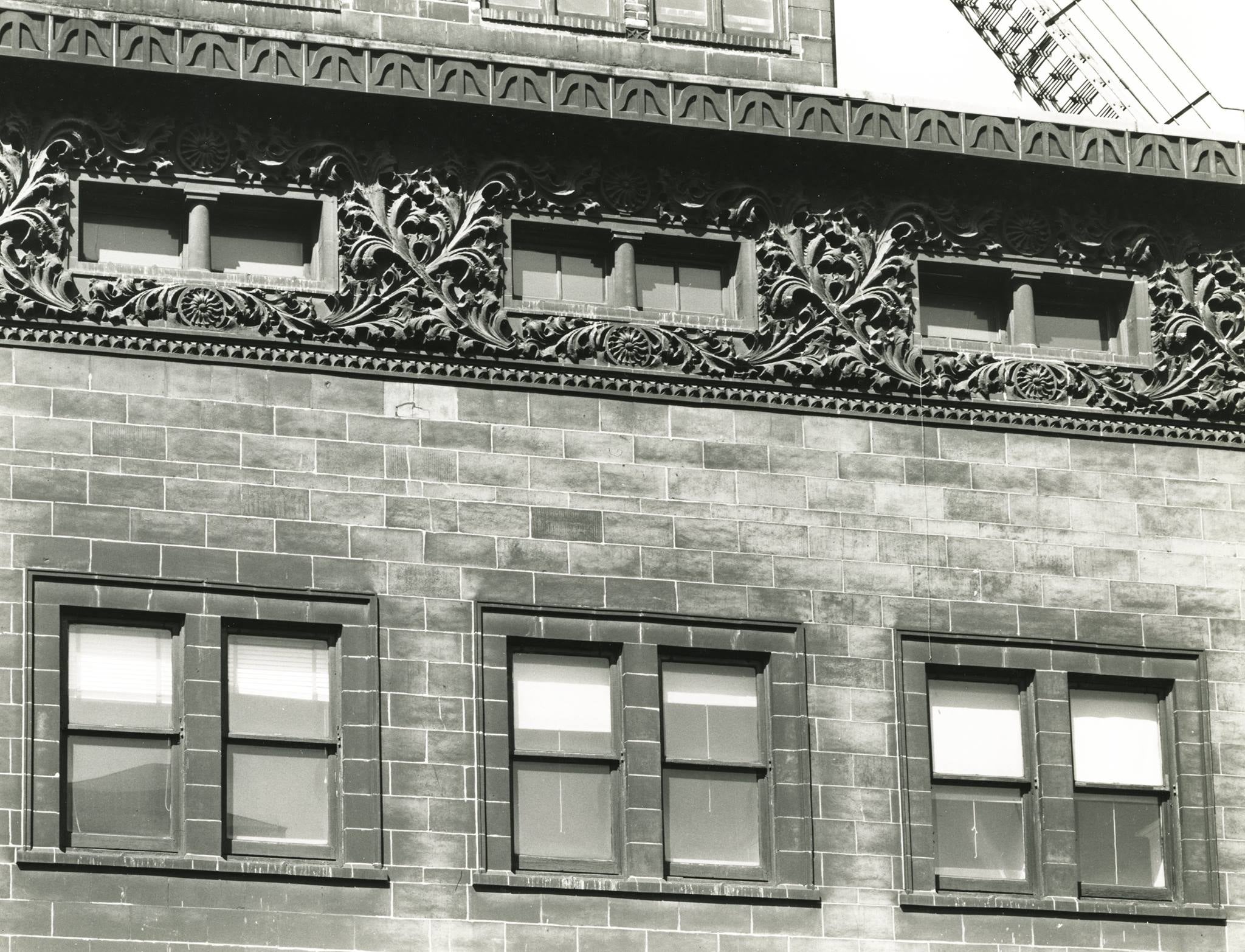 oversized 1891 schiller building garrick theater exterior buff-colored terra cotta panel with richly ornate louis h. sullivan-designed leafage executed by modeler kristian schneider