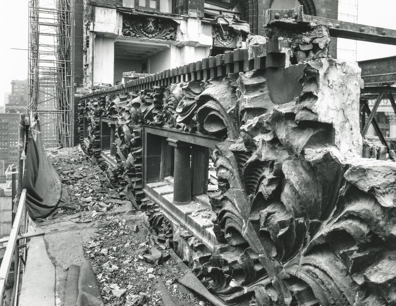 original 19th century salvaged chicago schiller building 13th floor cornice sine-curve terra cotta panel