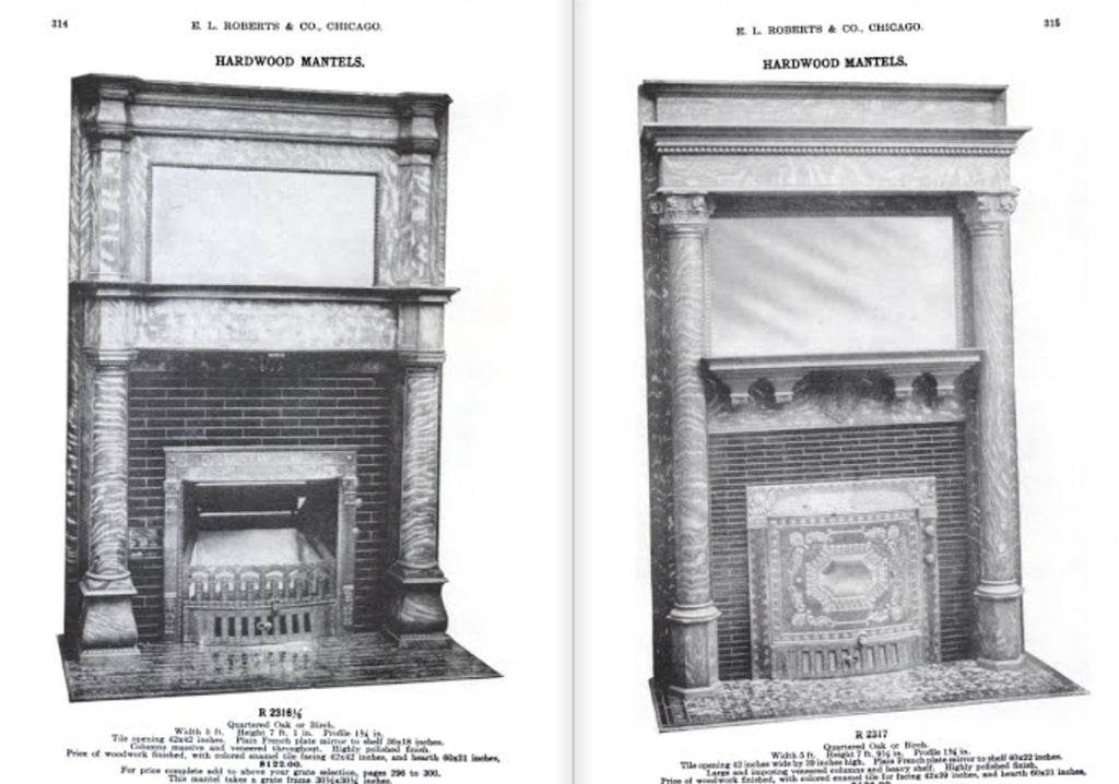 well-maintained 19th century solid birch wood interior residential salvaged chicago fireplace mantel with mostly uniform finish and intact beveled edge back mirror