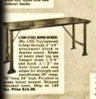 c. 1940's original vintage american industrial heavy duty collapsible and/or folding lyon steel workbench with multiple stretchers and an old green paint finish