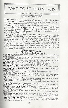 brightly colored and profusely illustrated new york city chamber of commerce-approved c. 1939 antique souvenir softbound guide book