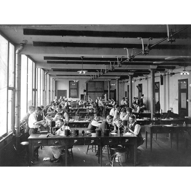exceptionally hard to find refinished early 20th century kewaunee chicago public school science laboratory swing-out seat table with metal top