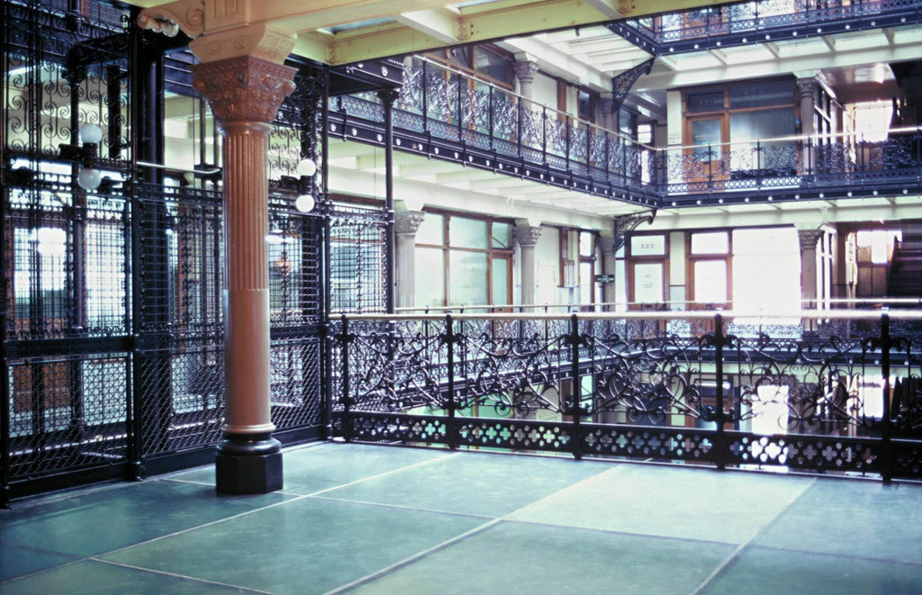 museum-quality edward townsend mix-designed metropolitan building interior cast iron atrium baluster