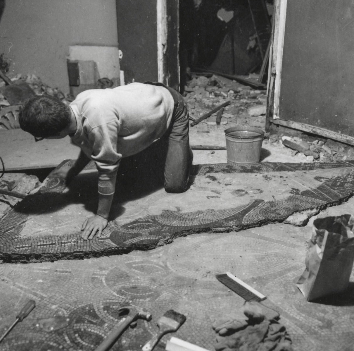 original museum-quality 1892 schiller or garrick building interior staircase landing mosaic fragment