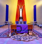 museum-quality original alfonso iannelli-designed and built custom studio photo-display boards for  st. francis xavier catholic church (1949) sculptures