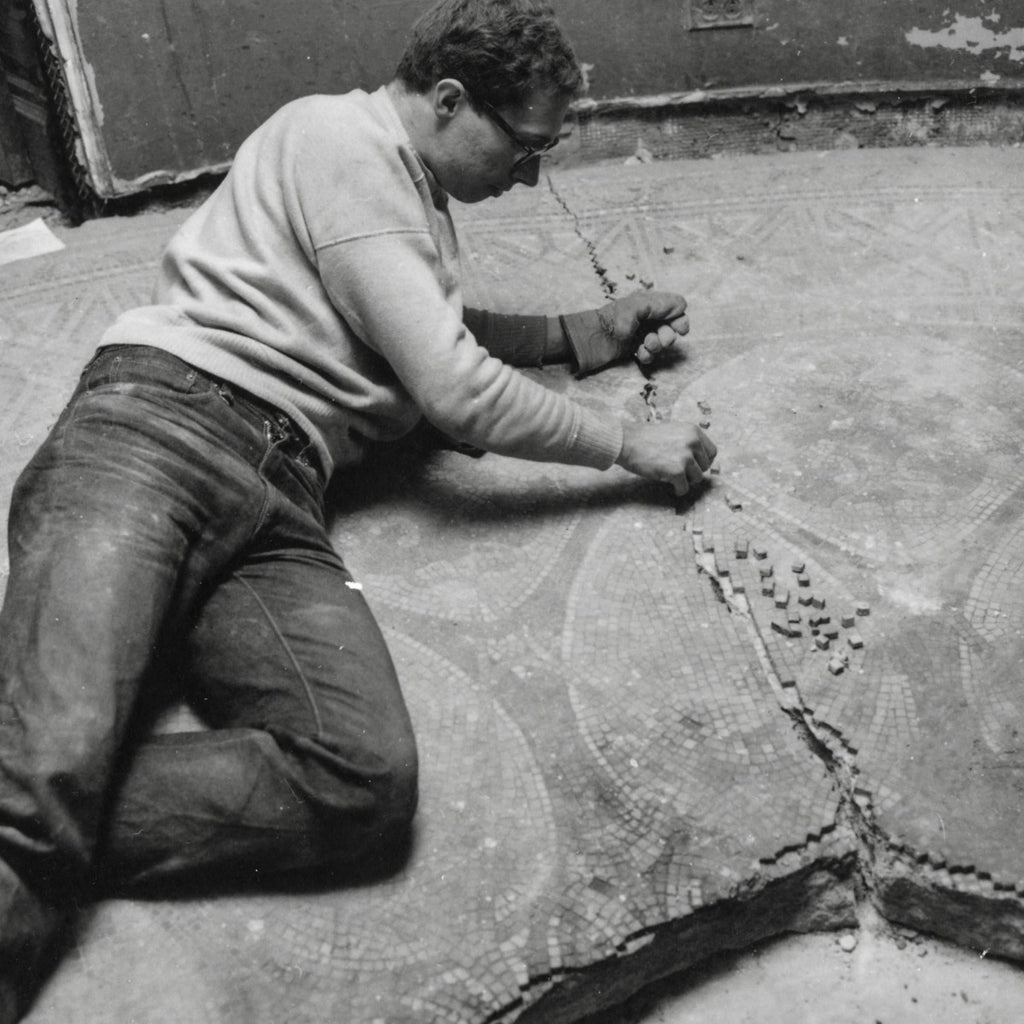 original museum-quality 1892 schiller or garrick building interior staircase landing mosaic fragment