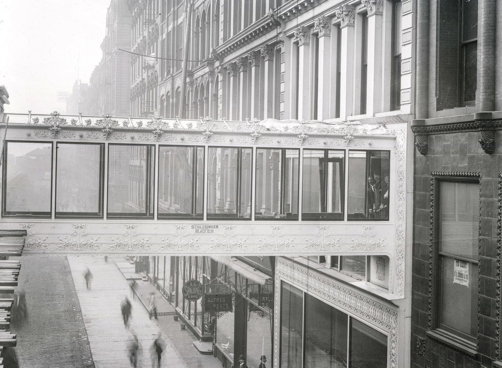 original museum-quality 1898 louis h. sullivan-designed downtown chicago schlesinger and mayer pedestrian bridge exterior border segment