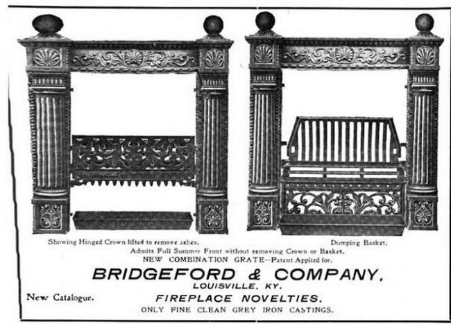 late 19th or early 20th century ornamental cast iron antique american victorian era interior residential fireplace gas insert grille or grate with old black paint finish