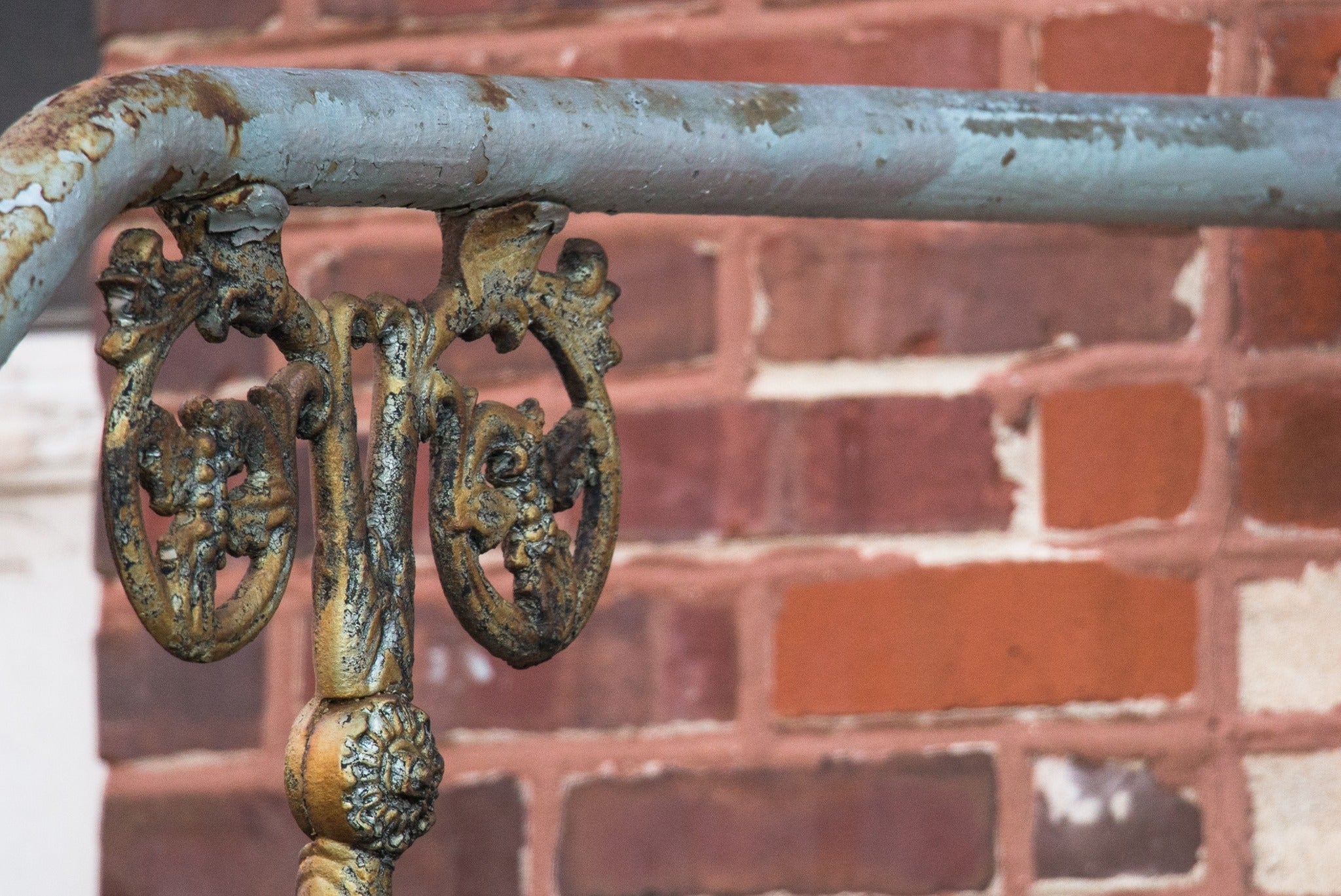hard to find original 19th century ornamental cast iron exterior residential staircase pipe or stair rail bracket with intricate leafage and scrollwork