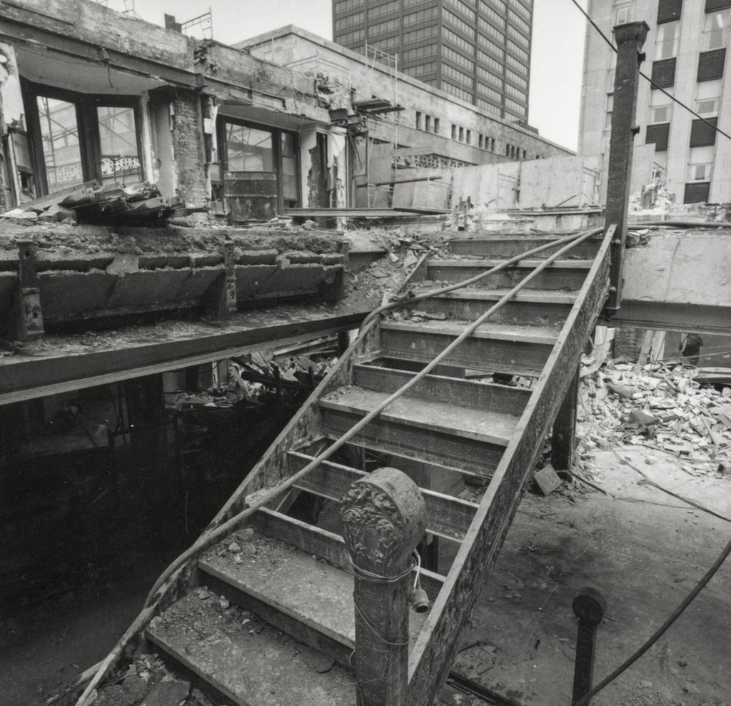 all original louis h. sullivan-designed chicago stock exchange building interior staircase riser with well-preserved copper-plated finish