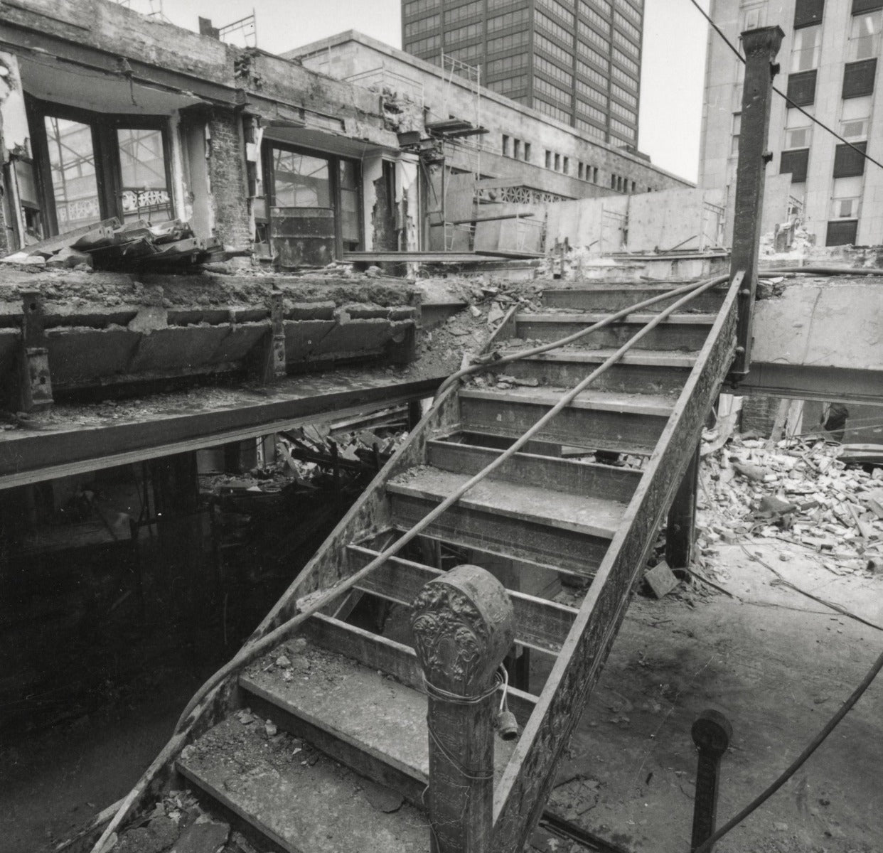 all original louis h. sullivan-designed chicago stock exchange building interior staircase riser with well-preserved copper-plated finish