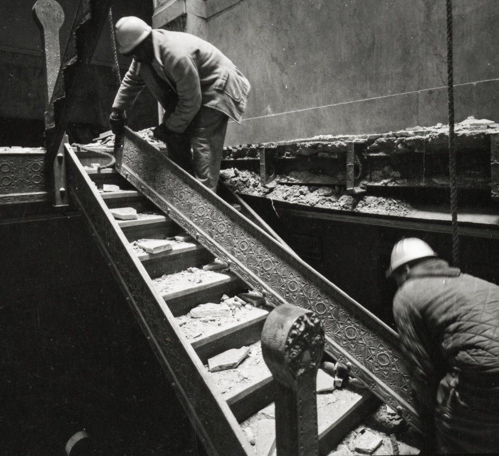 original 1893 copper-plated cast iron chicago stock exchange building interior staircase stringer fragment