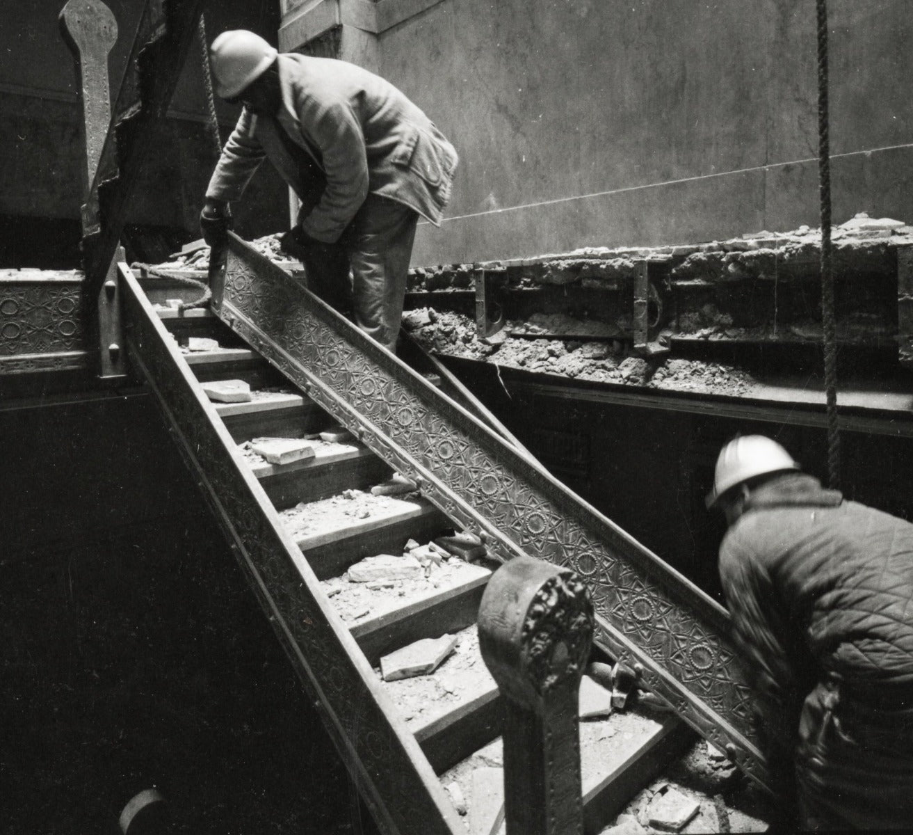 original 1893 copper-plated cast iron chicago stock exchange building interior staircase stringer fragment
