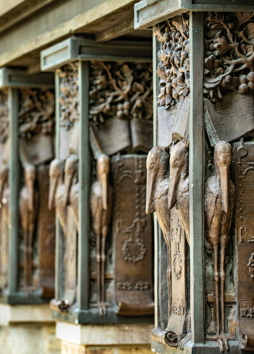 faithfully recreated intact 1979 frank lloyd wright home and studio cast plaster stork panel or plaque