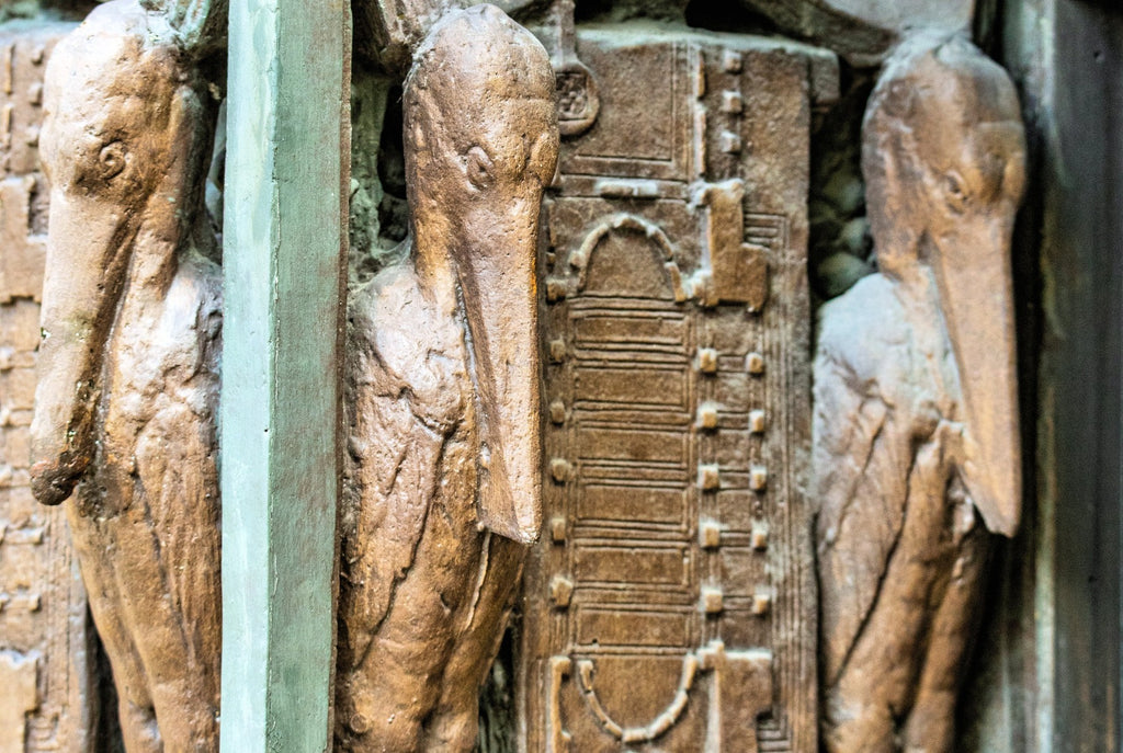 faithfully recreated intact 1979 frank lloyd wright home and studio cast plaster stork panel or plaque