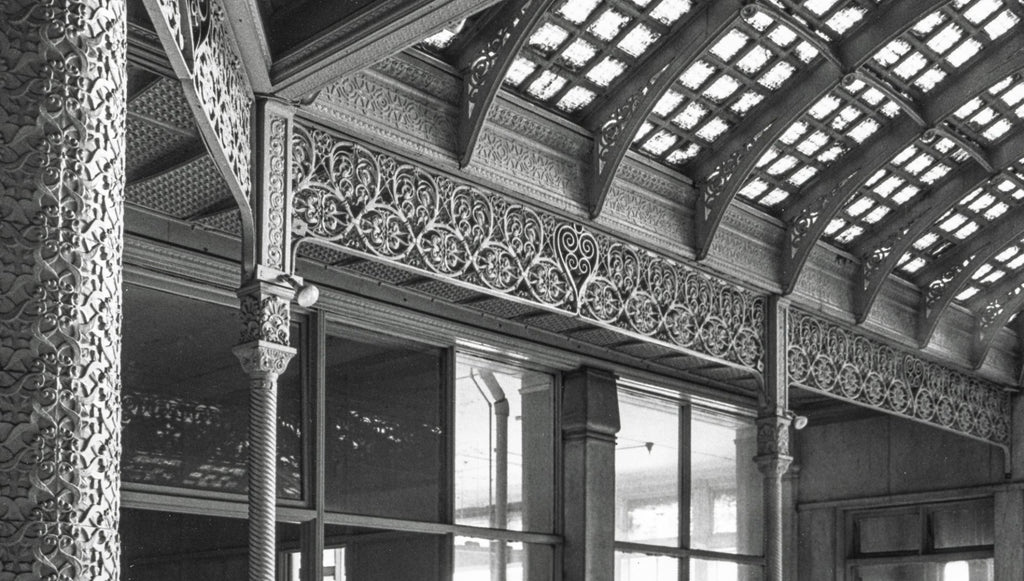 extremely rare and amazingly executed john wellborn root-designed cast and wrought ornamental wrought iron kansas city board of trade building transom panel