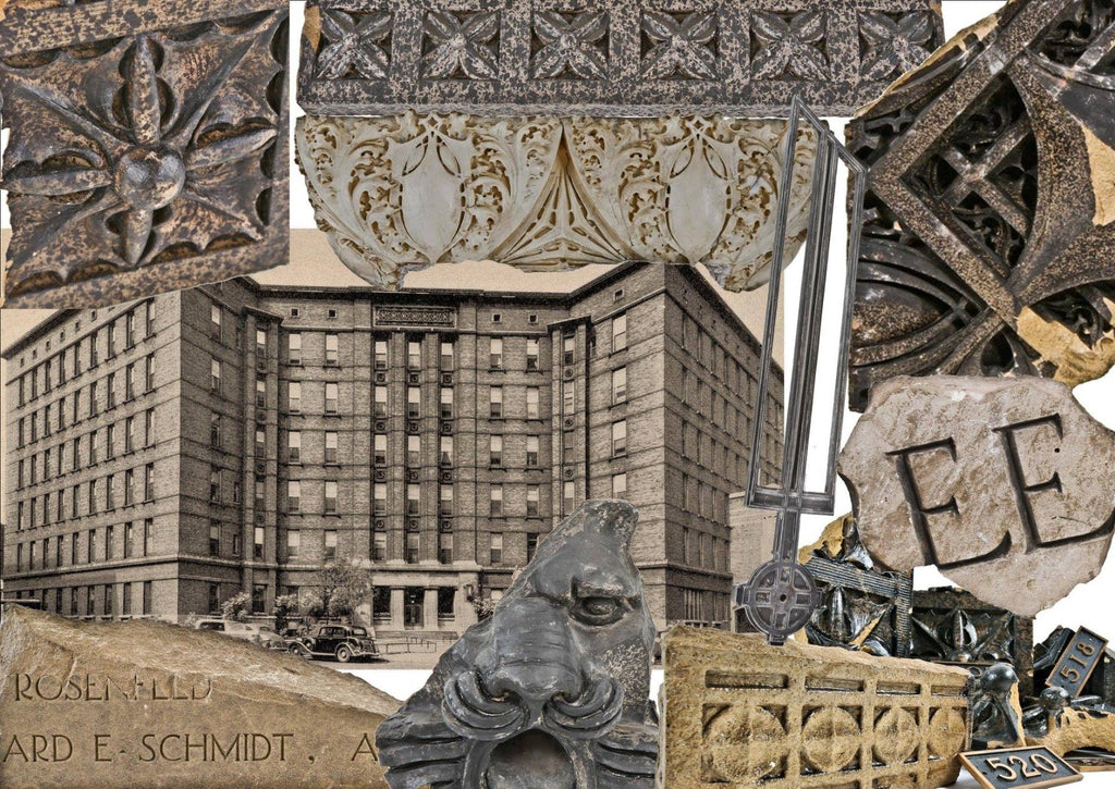 original hugh garden-designed 1907-8 exterior michael reese hospital speckled terra cotta spandrel and face brick