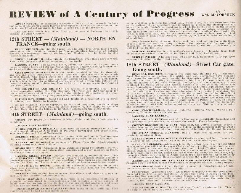 unique america depression era "review of a century of progress" fold out map and guide of the 1933 chicago world's fair