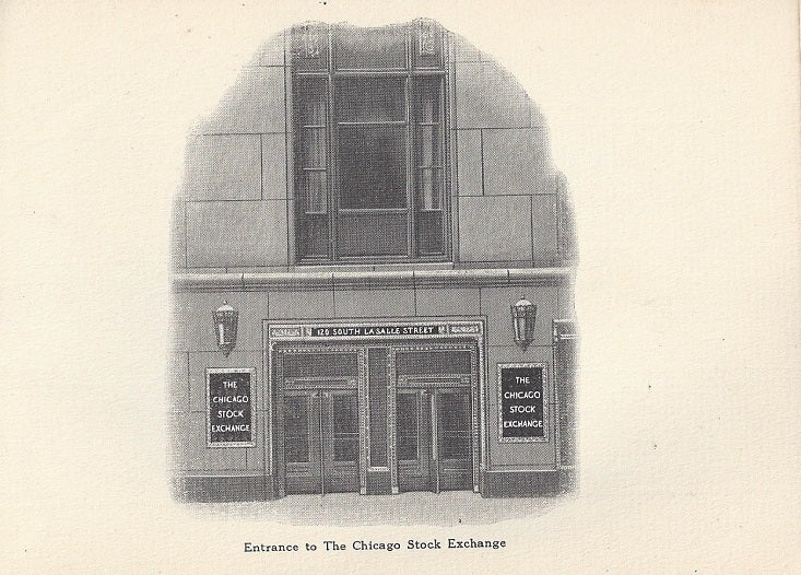 highly informative original diminutive softcover intact c. 1931 chicago stock exchange directory with distinctive cover containing fanciful raised lettering