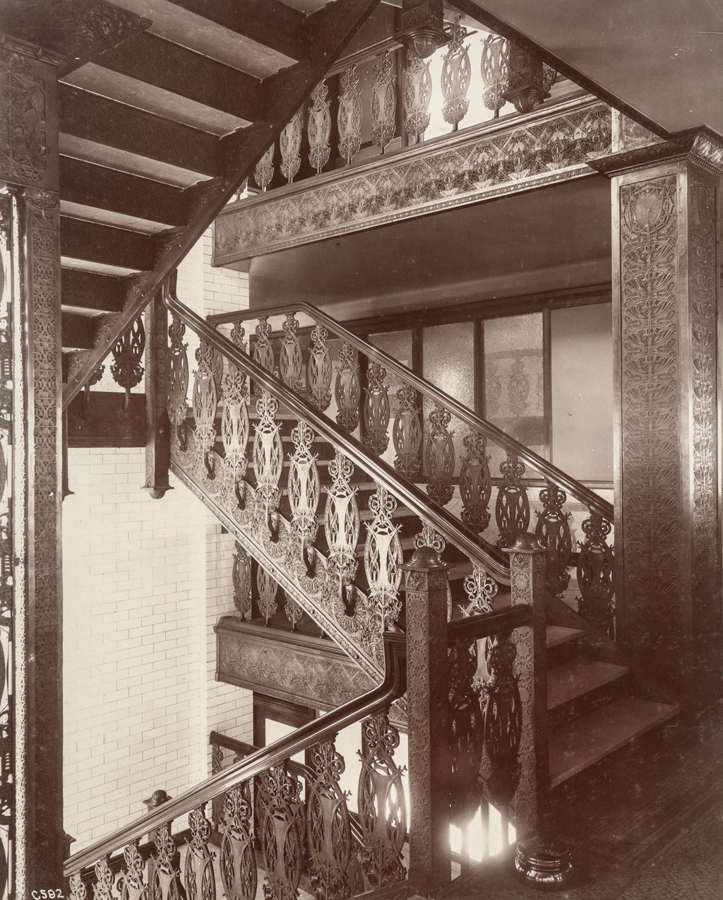 simeon b. eisendrath and louis h. sullivan-designed copper-plated cast iron guaranty or plymouth building staircase baluster fabricated by the winslow brothers