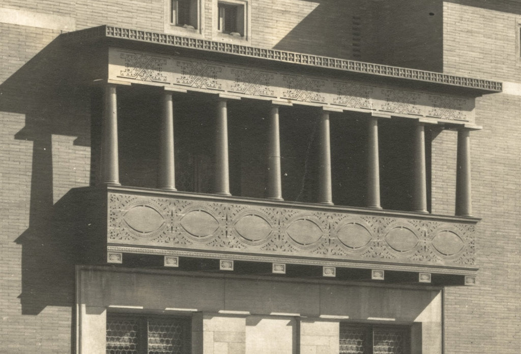 frank lloyd wright-designed original fret-sawn pine wood loggia soffet panel with gothic tracery detail