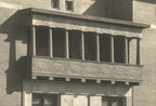 frank lloyd wright-designed original fret-sawn pine wood loggia soffet panel with gothic tracery detail
