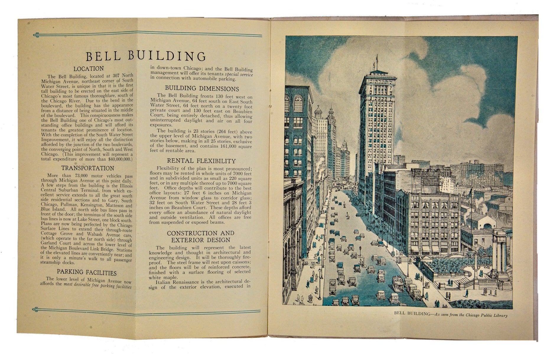 original 1924 vitzthum, karl, and company 23-story classical style bell building rental brochure