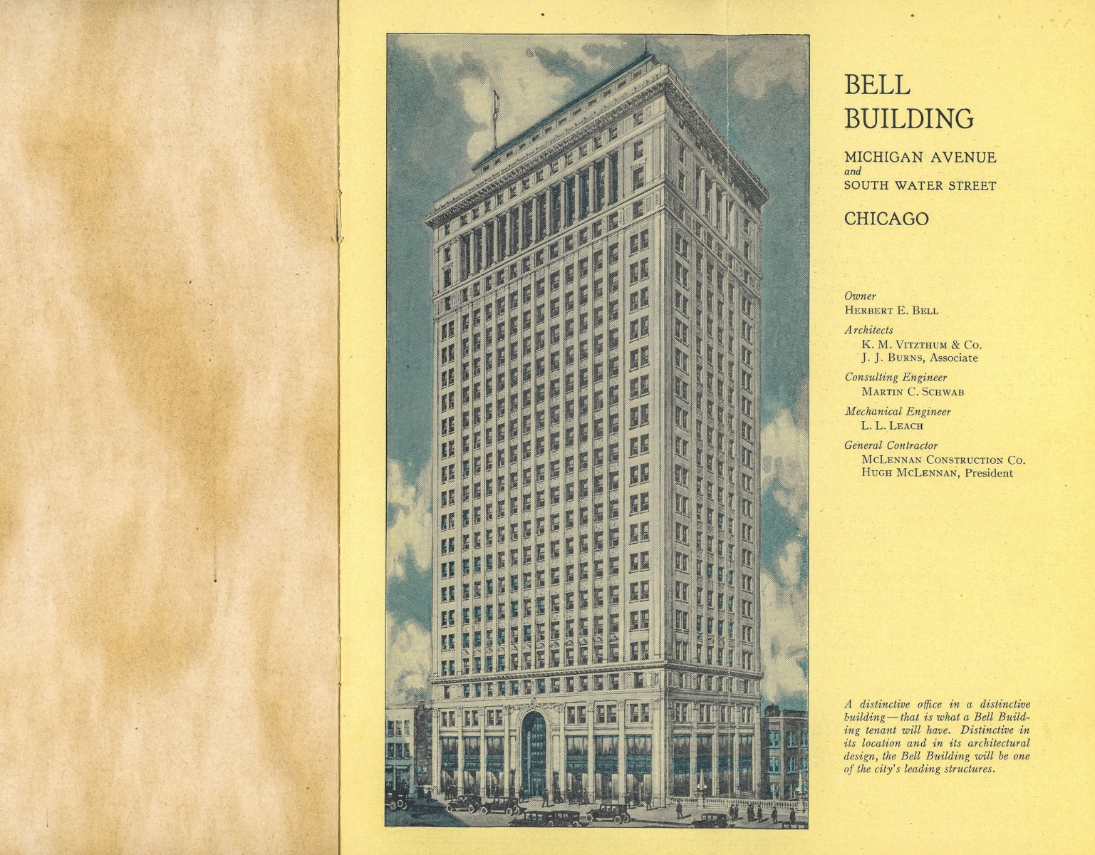 original 1924 vitzthum, karl, and company 23-story classical style bell building rental brochure