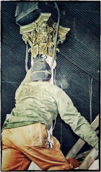 remarkable mid-1870's original and intact interior chicago commercial building corinthian style refinished cast iron capital with original oak wood post segment