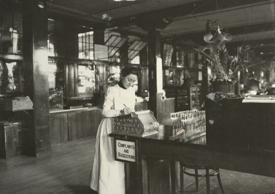late 1920's american industrial diminutive pressed and folded steel factory office register machine table with brushed metal finish