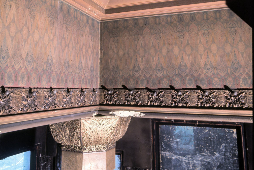 original louis h. sullivan-designed monogrammed polychromed plaster panel salvaged from 1894 chicago stock exchange trading room in 1972