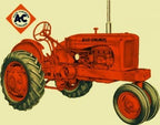 original c. 1940's american depression era wpa hand-crafted four-wheel folk art painted wood farm tractor with an allover bright red crazed finish