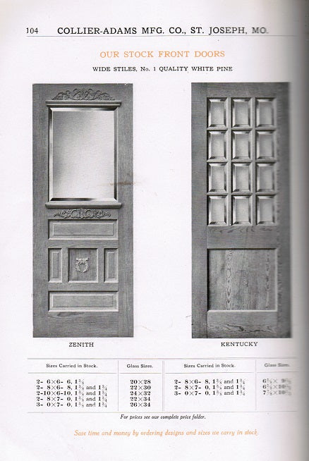 turn of the century collier-adams manufacturing company millwork "catalogue no. 30"