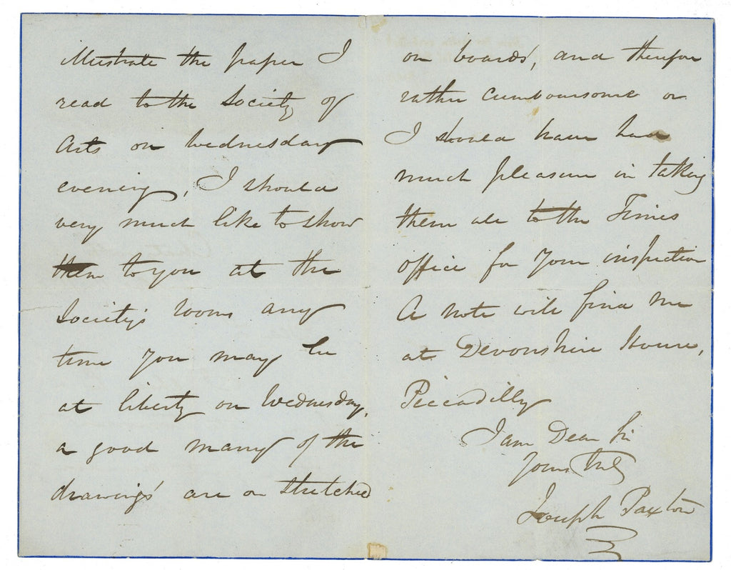 original dated and signed 1850 letter by london's crystal palace architect joseph paxton