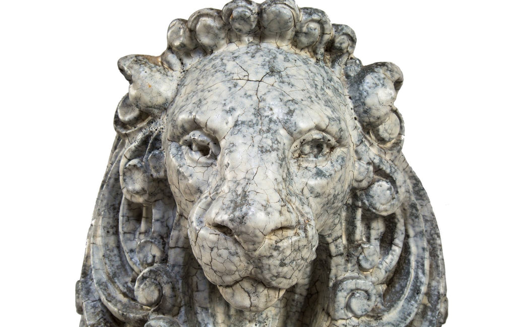 matching set of original historically important early 20th century glazed terra cotta full-sized louis sullivan-designed rearing lions sculpted by kristian schneider