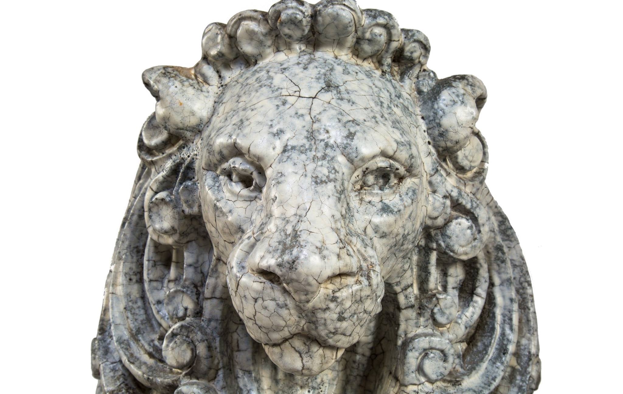 matching set of original historically important early 20th century glazed terra cotta full-sized louis sullivan-designed rearing lions sculpted by kristian schneider