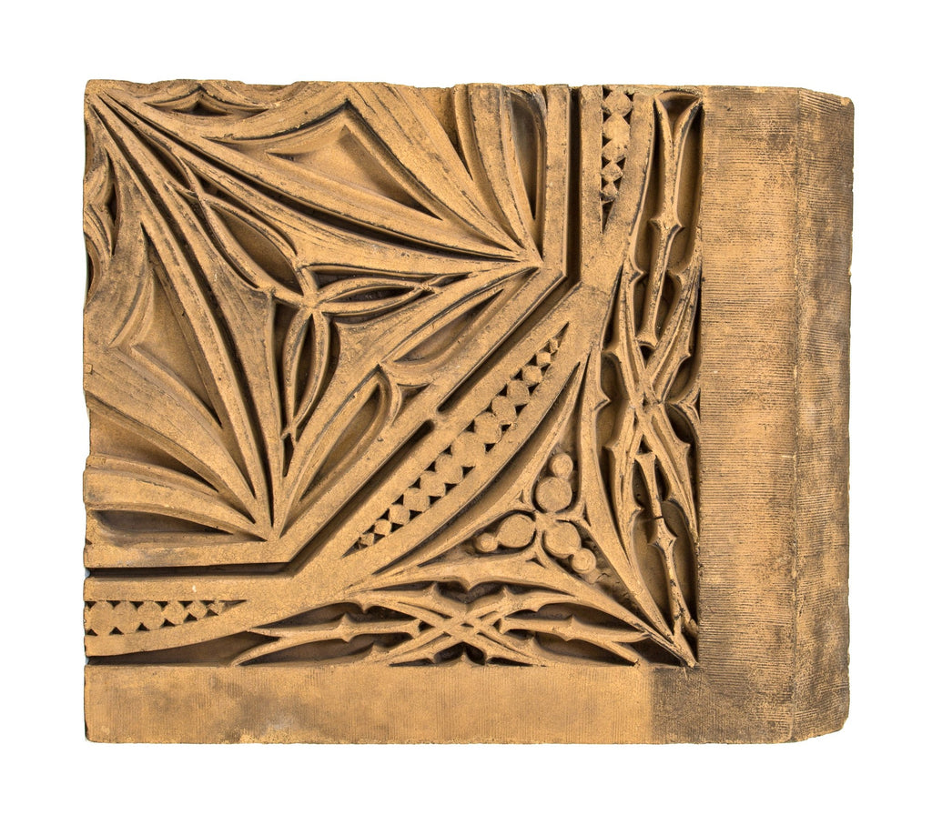 original museum-quality 19th century adler and sullivan-designed buff-colored st. nicholas hotel terra cotta window bay "snowflake" spandrel with strongly geometric design