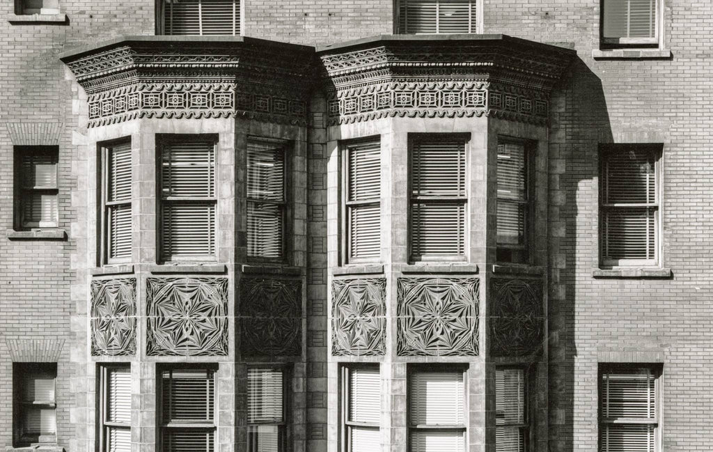 original museum-quality 19th century adler and sullivan-designed buff-colored st. nicholas hotel terra cotta window bay "snowflake" spandrel with strongly geometric design