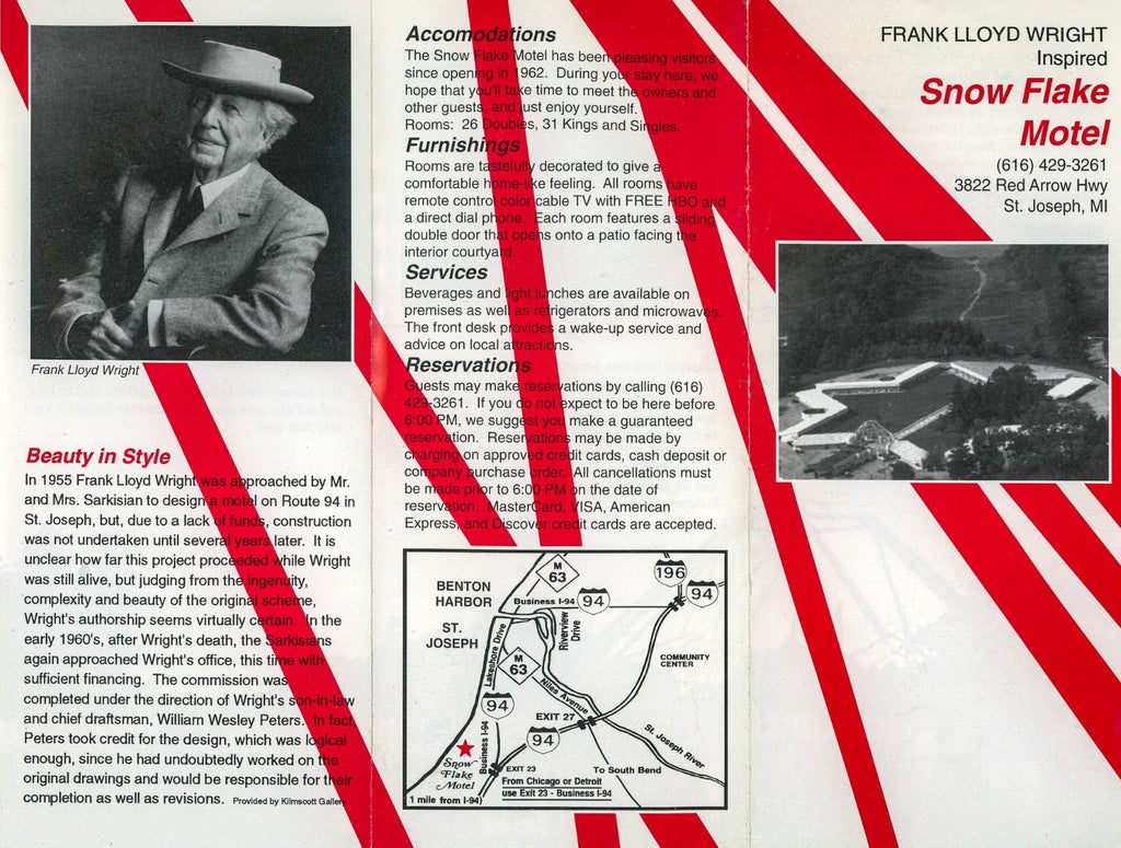 original tri-fold brochure for william wesley peters's snowflake motel (1962 - 2006)