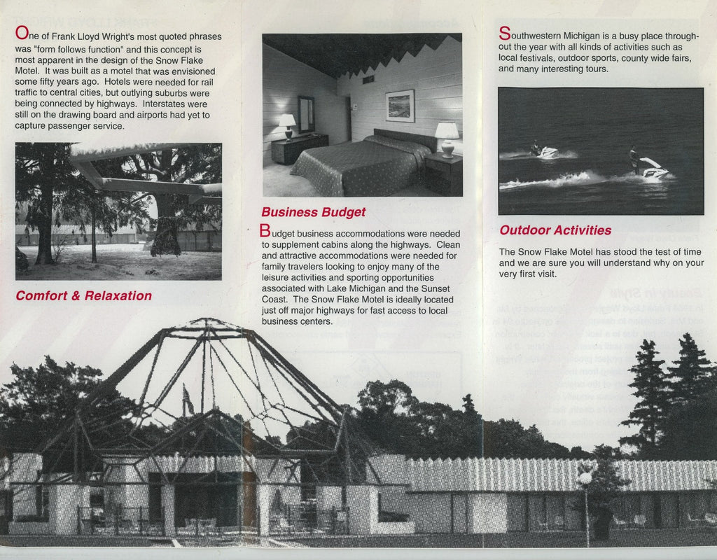 original tri-fold brochure for william wesley peters's snowflake motel (1962 - 2006)