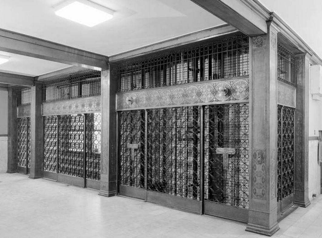 one of four faithfully replicated cast brass louis sullivan-designed chicago stock exchange building elevator grilles with exceptional detail