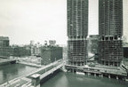 photographic images of bertrand goldberg's marina city taken before, during, and after it's completion in 1968