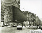 photographic images of bertrand goldberg's marina city taken before, during, and after it's completion in 1968