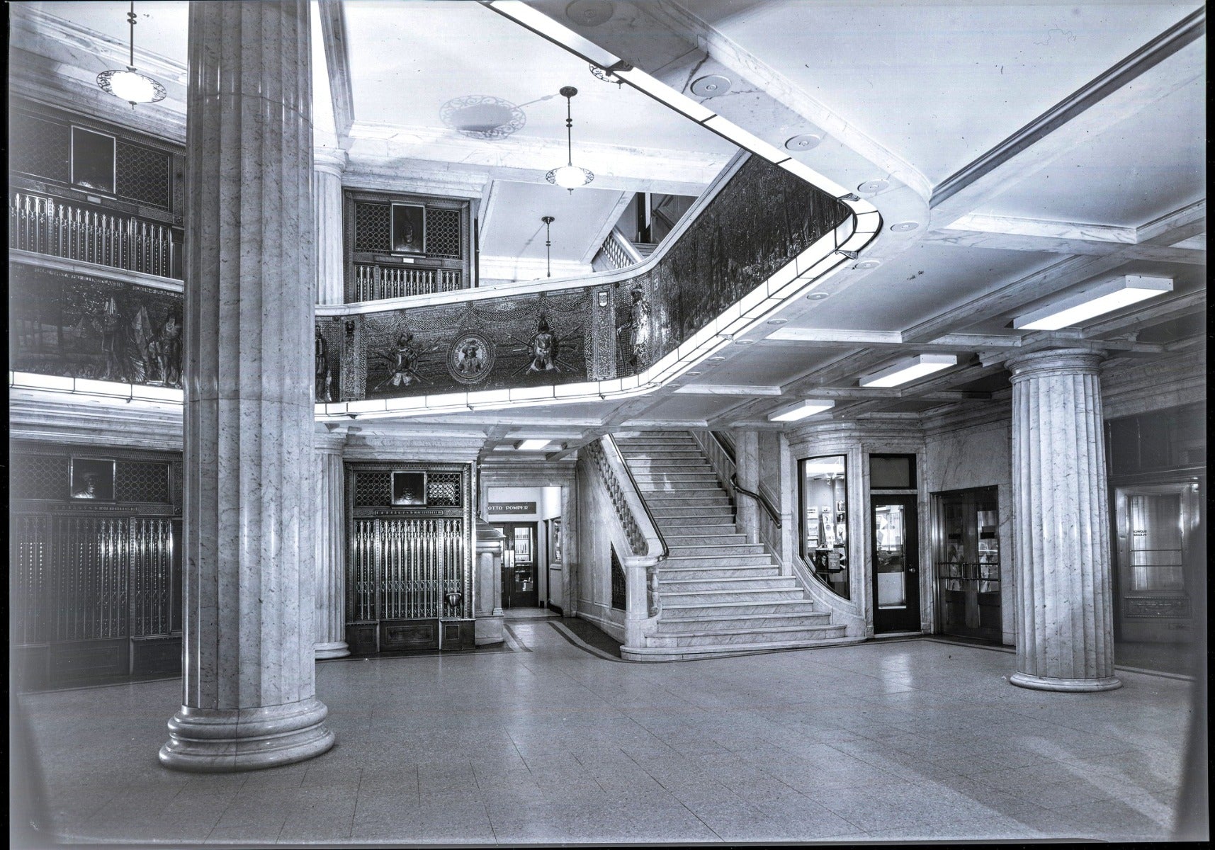 matching pair of martin roche-designed 1895 marquette building cast bronze door hinges with patented silver plate finish