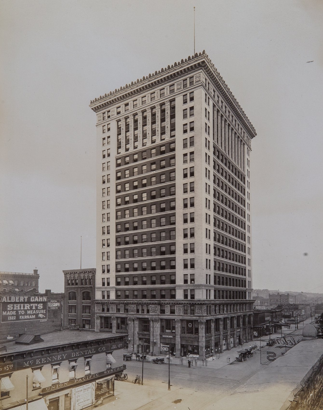 original signed 1917 mounted and notated gelatin silver prints of downtown omaha commercial buildings by notable news photographer louis r. bostwick
