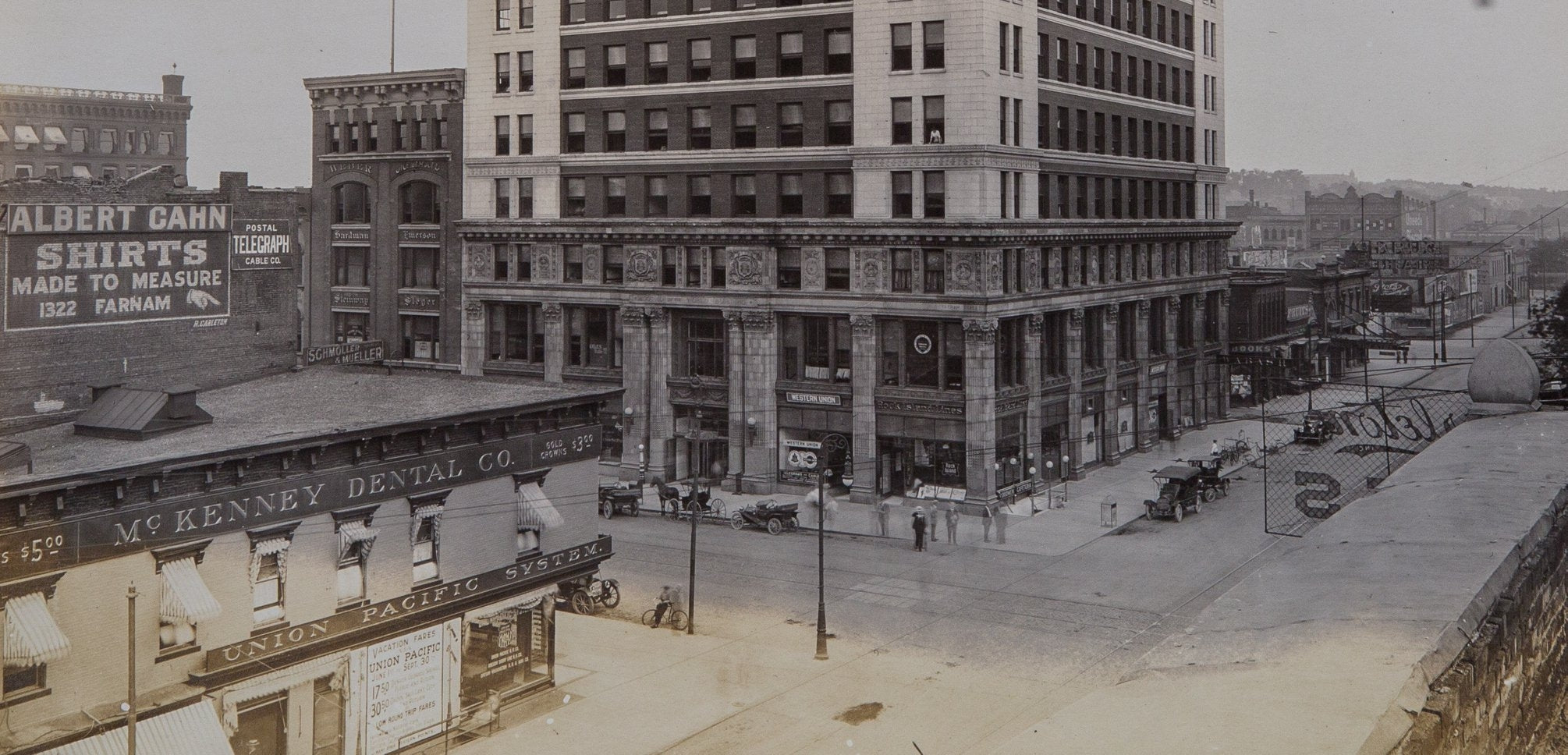 original signed 1917 mounted and notated gelatin silver prints of downtown omaha commercial buildings by notable news photographer louis r. bostwick