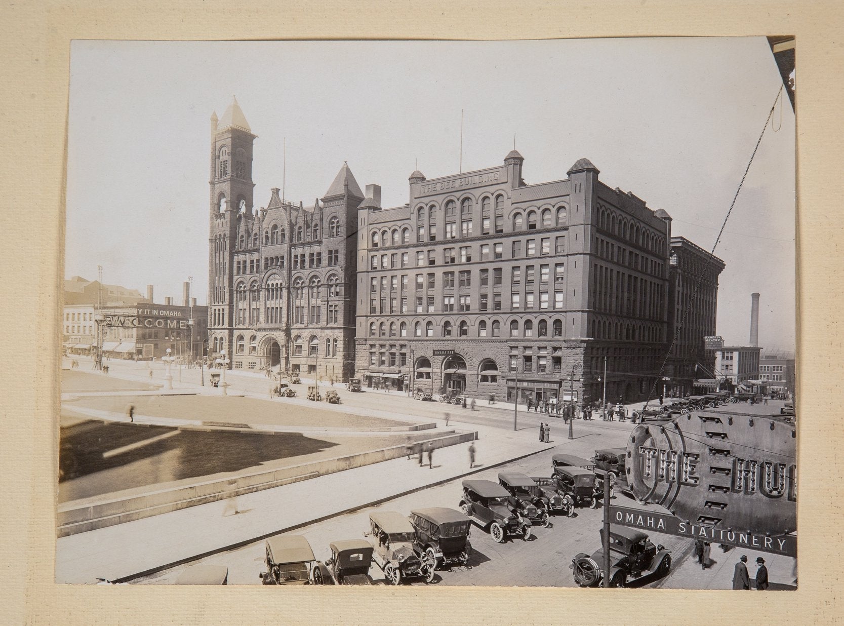 original signed 1917 mounted and notated gelatin silver prints of downtown omaha commercial buildings by notable news photographer louis r. bostwick