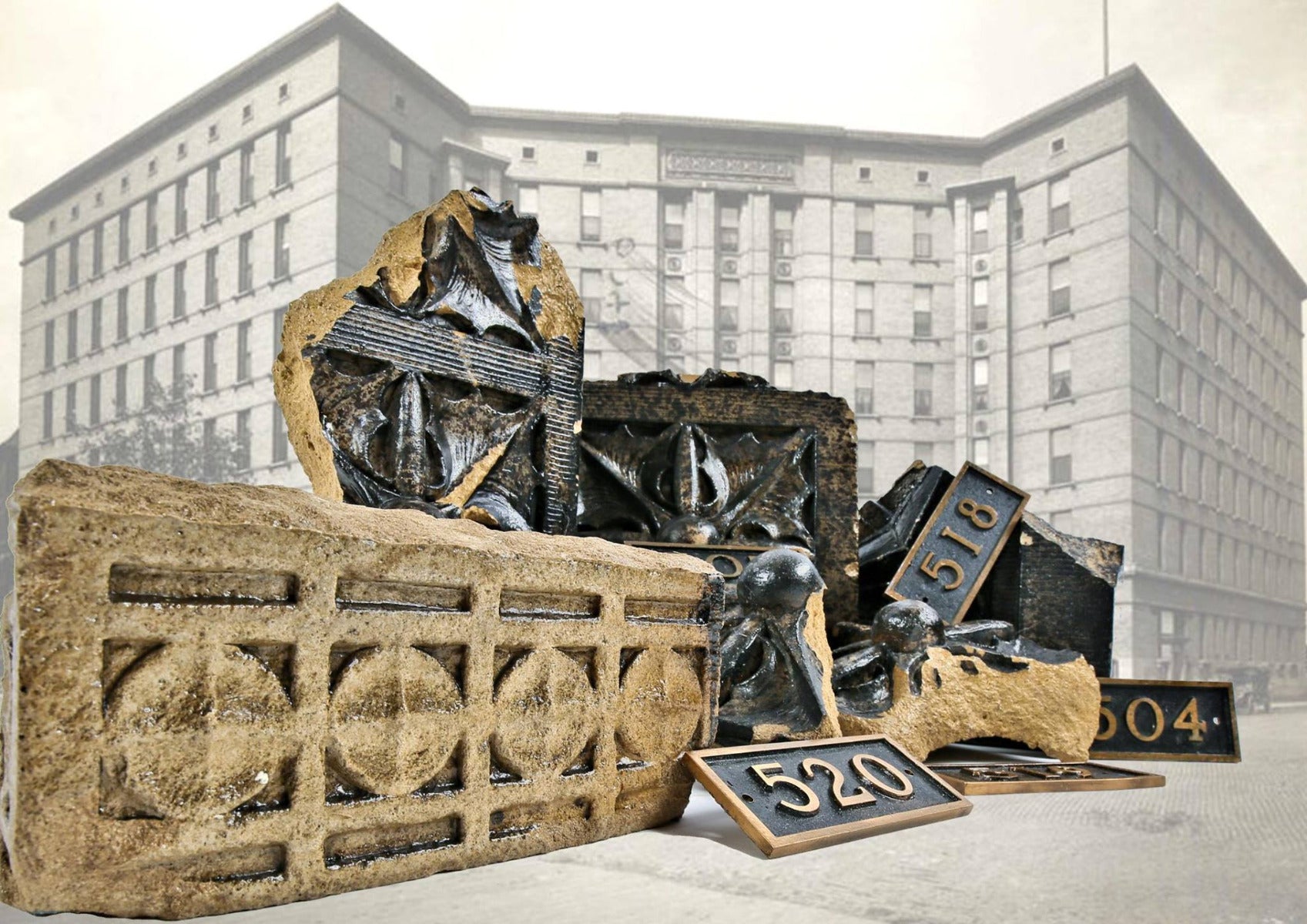 original musuem quality hugh garden-designed speckeled glaze terra cotta salvaged from 1907-08 michael reese hospital